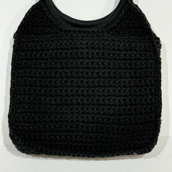 WOMEN CROCHET BLACK VINTAGE CLUTCH PURSE HANDBAG BAG WITH FLOWERS BOHO STYLE - Picture 9 of 15